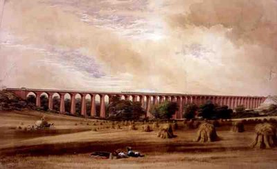 Welwyn viadukt, cca 1850 (akvarel na papíře) od W. Humber