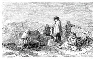Poutníci ke svaté studni - od F. W. Tophama - z nové výstavy akvarelů, 1845. od W. J. Linton