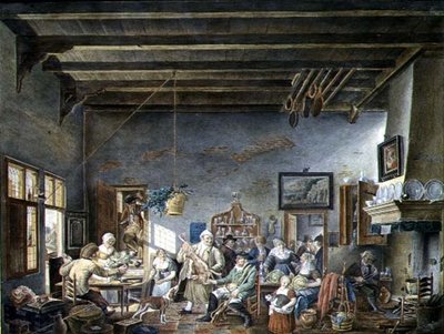 Interiér holandské taverny (podle obrazu Johannese Petruse van Horstocka) (1745-1825) 1824 (akvarel na papíře) od W. Jansens