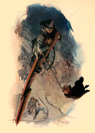 Plná šířka ulice houpala závěsnou figuru, 1910. od W. R. S. Stott