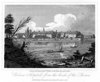 Chelsea Hospital, z Banks of the Thames, Londýn, 1816. od W. Wallis