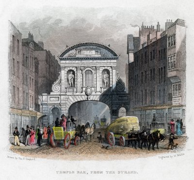 Temple Bar, z Strand, Londýn, 1829. od W. Wallis
