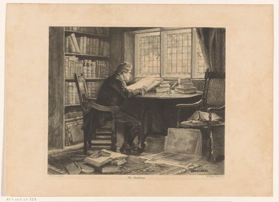 Muž čte před svou studovnou The Bookworm (titul na objektu) od W. Wright Nooth