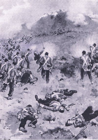 Assault on the Redan, ilustrace z britských bitev na souši a moři, 1915 od Wal Paget