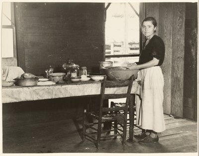 [Elizabeth Tengleová u kuchyňského stolu]/[Paralee Rickettsová při práci v kuchyni] od Walker Evans