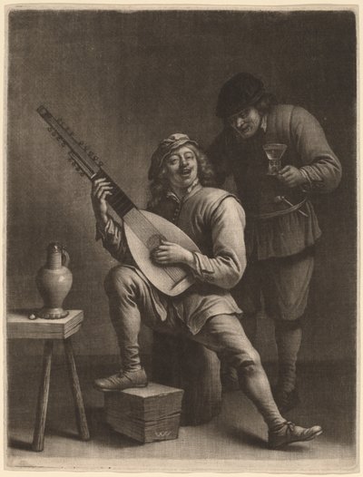 Loutnista a piják od Wallerant Vaillant after David Teniers the Younger