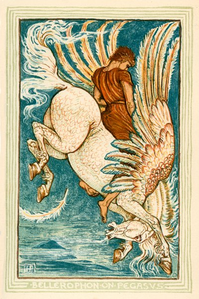 Bellerofón na Pegasovi (barevná litografie) od Walter (after) Crane