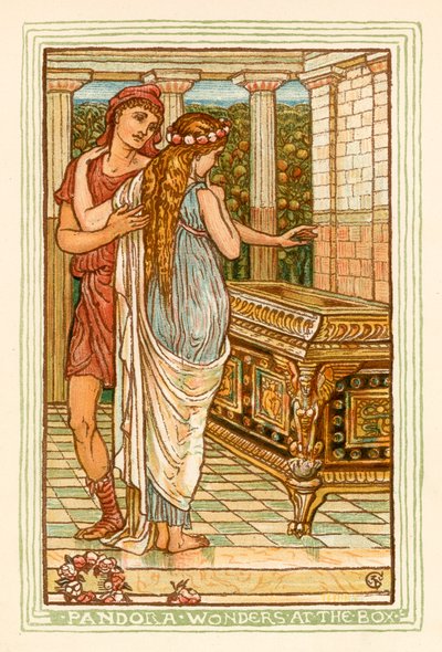Pandora se diví u skříňky (barevná litografie) od Walter (after) Crane