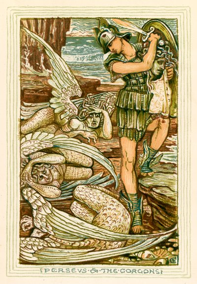Perseus a Gorgony (barevná litografie) od Walter (after) Crane