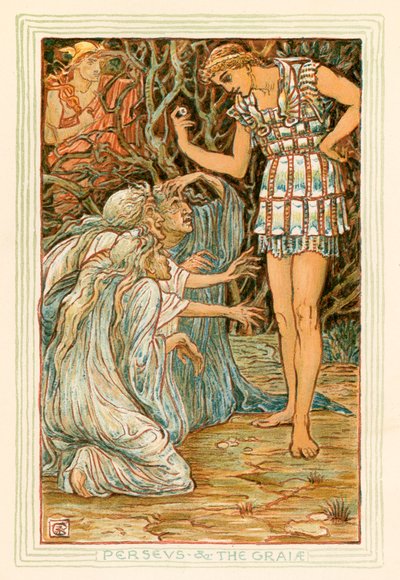 Perseus a Graiae (barevná litografie) od Walter (after) Crane