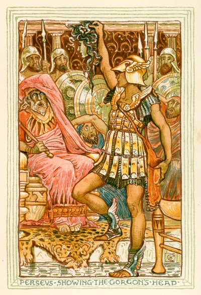 Perseus ukazující hlavu Gorgony (barevná litografie) od Walter (after) Crane