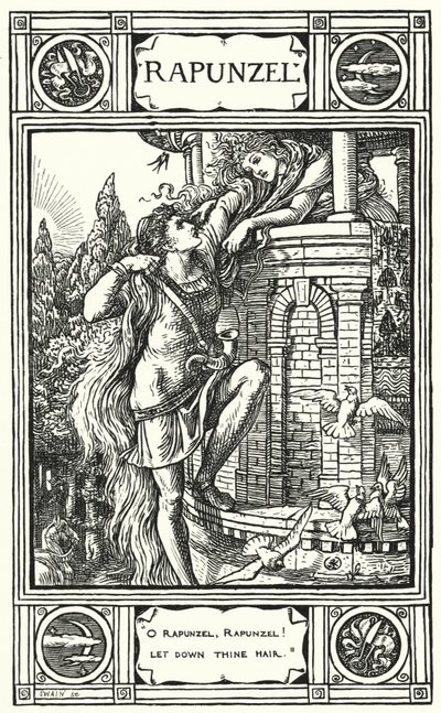 Rapunzel (rytina) od Walter (after) Crane