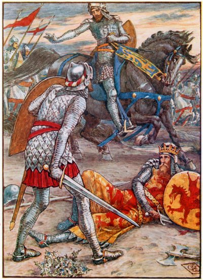 Sir Lancelot zakazuje siru Borsovi zabít krále (barevná litografie) od Walter (after) Crane