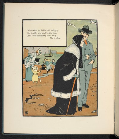 Muž s matkou na pláži. od Walter Crane