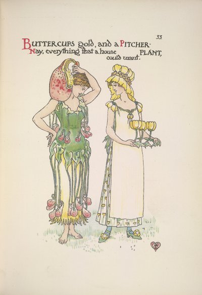 Pryskyřníky zlato a džbán rostlina. Dvě mladé ženy od Walter Crane