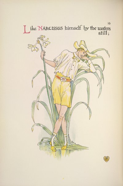 U vody je klid. Mladý muž stojící u břehu od Walter Crane
