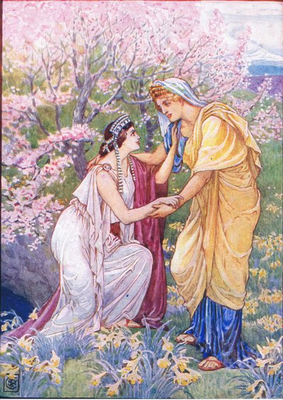 Demeter se radovala, že její dcera byla po jejím boku, ilustrace z Příběhu Řecka, 30. léta od Walter Crane
