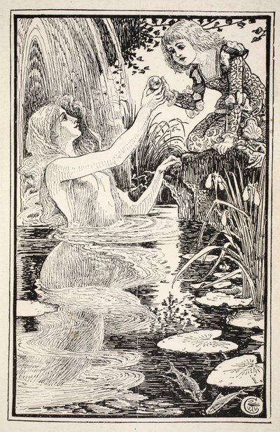 „Jsem tady nejdražší maličký – jsem tvá vlastní kmotra,“ řekla paní Nix, ilustrace z „Lidové a pohádkové příběhy paní Burton Harrisonové“, 1885. od Walter Crane