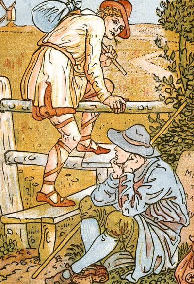 Jog On, Jog On, ilustrace písní z Pan-Pipes, A Book of Old Songs, nově aranžované as doprovody Thea. Marzials, vydané v Londýně nakladatelstvím George Routledge & Sons, 1884 (de od Walter Crane