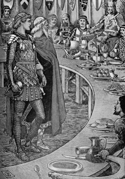 Král Artuš – starý muž představuje sira Galahada. od Walter Crane