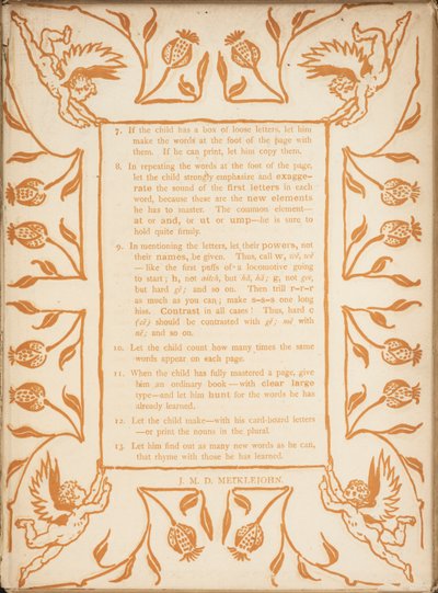 Metoda výuky zlatého základu. Květinové hranice s andělíčky. od Walter Crane