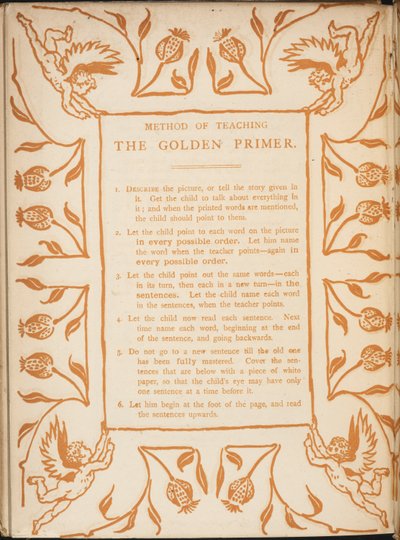 Metoda výuky zlatého základu. Květinové hranice s andělíčky. od Walter Crane