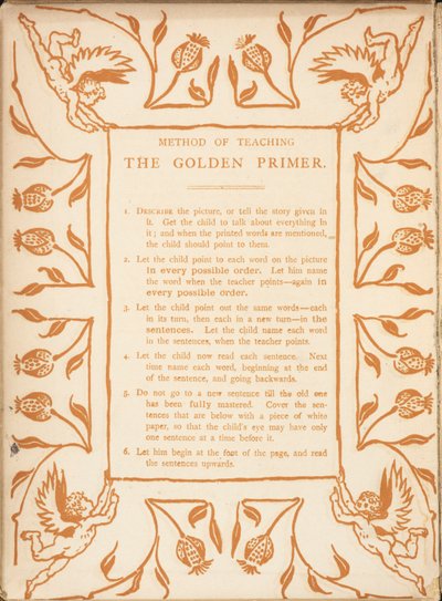 Metoda výuky zlatého základu. Květinové hranice, s andělíčky. od Walter Crane