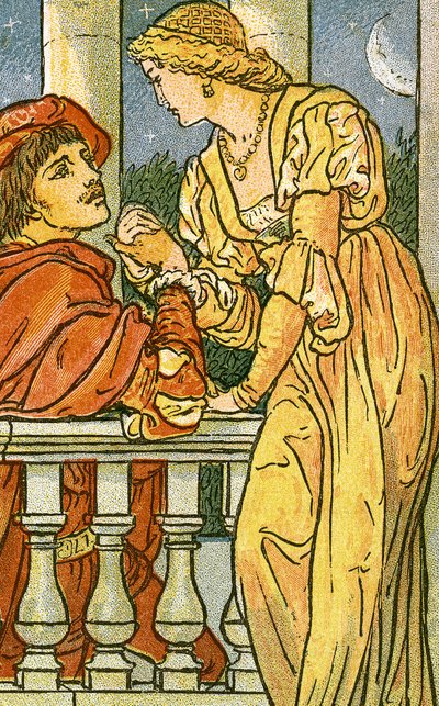 Now, Oh, Now, I Needs Must Part, ilustrace písně z Pan-Pipes, A Book of Old Songs, nově aranžované as doprovody Thea. Marzials, publikoval v Londýně George Routledge & Sons, 1884 ( od Walter Crane