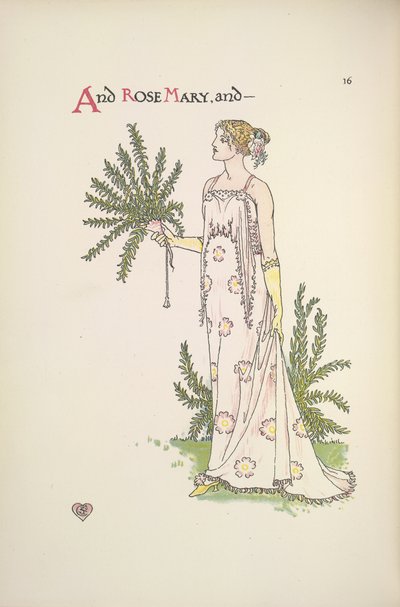 Rose Mary. Mladá žena drží rostlinu od Walter Crane