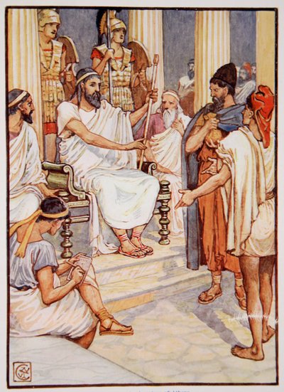 Solon osvobozuje otroka, c.595, ilustrace z Příběhu Řecka od Mary Macgregorové od Walter Crane
