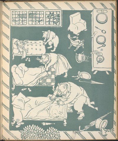 Tři medvědi, stlaní postelí. od Walter Crane