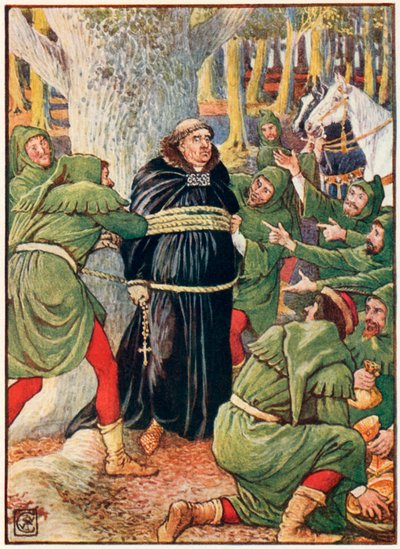 Opat Saint Maries zajatý Robinem Hoodem od Walter Crane