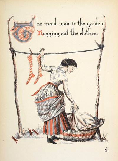 Služka byla na zahradě a věšela šaty. od Walter Crane