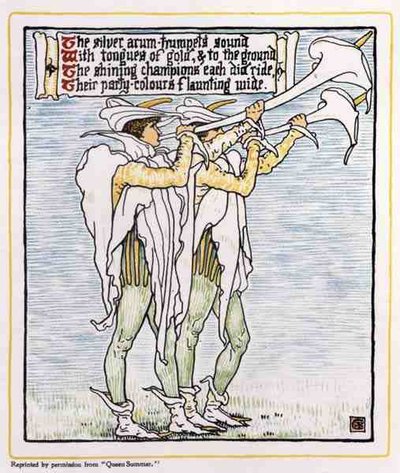 Trubači s liliemi, od Queen Summer od Walter Crane