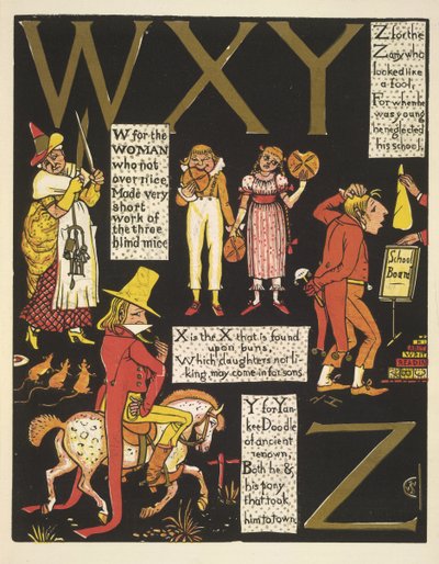 WXYZ-W pro ženu, která nebyla příliš milá; X je X, které se nachází na buchtách; Y pro yankee doodle; a Z pro zany, který vypadal jako blázen od Walter Crane