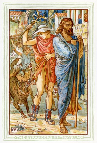Zeus a Hermés převlečení za rolníky od Walter Crane
