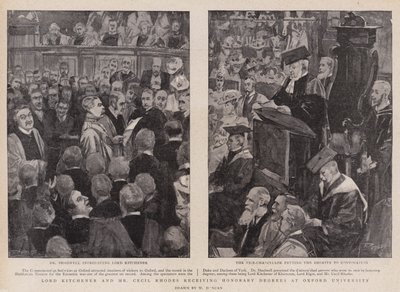 Lord Kitchener a pan Cecil Rhodes obdrží čestné tituly na Oxfordské univerzitě od Walter Duncan