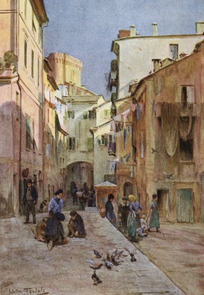 La Piazza, Sestri Levante (barevné lito) od Walter Frederick Roofe Tyndale