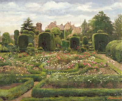 The Topiary Gardens, Levens Hall, Cumbria, 1886 (olej na plátně položeném na palubě) od Walter Frederick Roofe Tyndale