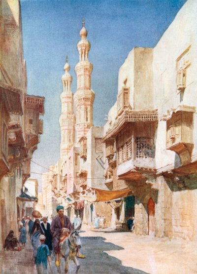 Dvojité minarety El-Muayyad (barevná litografie) od Walter Frederick Roofe Tyndale