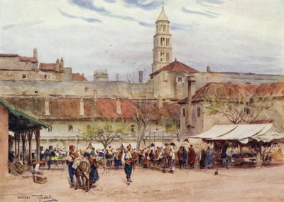 Jugoslávie: Trhový den ve Splitu (barevné lito) od Walter Frederick Roofe Tyndale