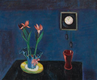Stillleben mit Uhr und Tulpentopf od Walter Gramatte