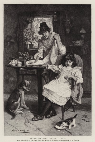 Breakfast Over, Grace is Said (rytina) od Walter Granville Smith