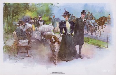 Velikonoční ráno: žena se promenáduje se svým psem (barva lito) od Walter Granville Smith
