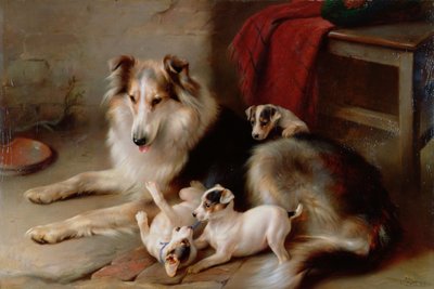 Kolie se štěňaty foxteriéra, 1913 od Walter Hunt