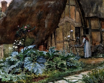 U chaty. Rozhovor u okna stodoly. Obraz Well Walter Langley (1852-1922, Velká Británie) Soukromá sbírka od Walter Langley