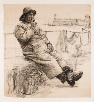 Rybář kouří dýmku (uhlí na papíře) od Walter Langley