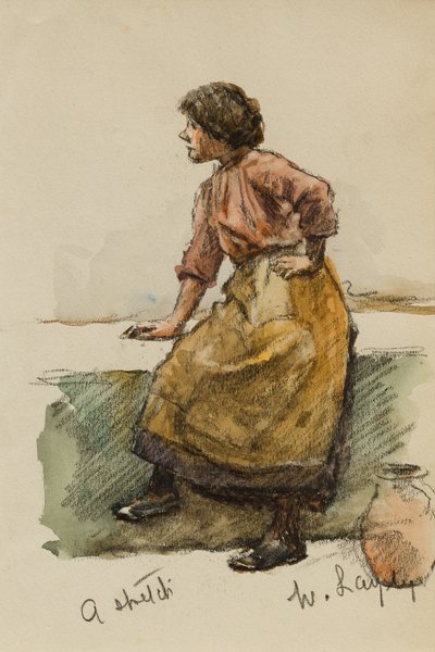 Studie dívky na přístavní zdi (wc na papíře) od Walter Langley