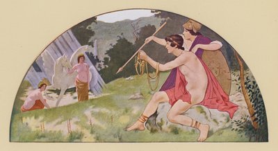 Bellerofón přijímá od Minervy okřídleného koně Pegase (barevná litografie) od Walter MacEwen