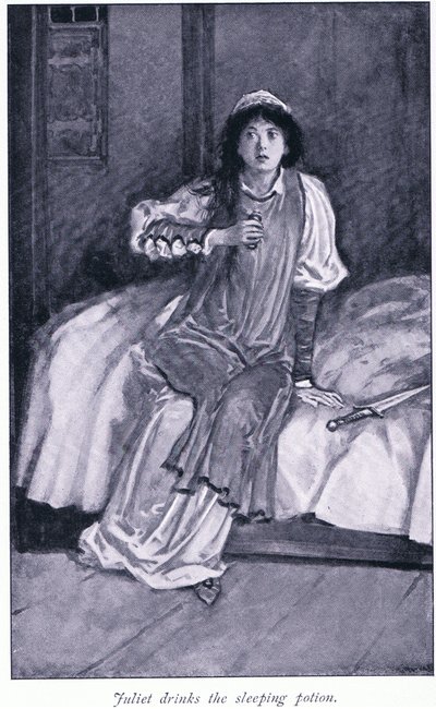 Juliet pije lektvar na spaní, 1900 od Walter Paget